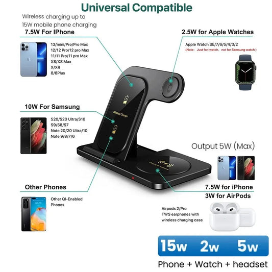 3-in-1 Foldable Wireless Charger – For iPhone, iWatch & AirPods